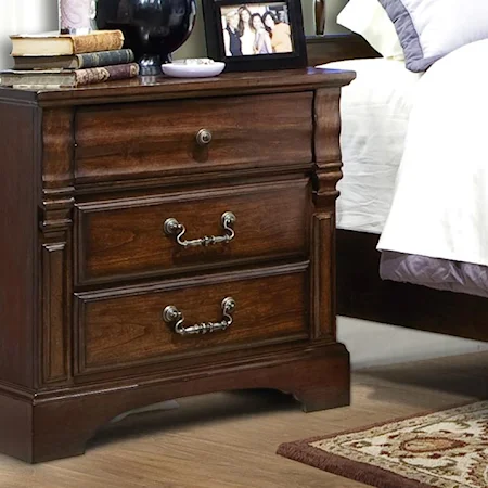 Three-Drawer Nightstand with Shaped Base & Metal Bail Hardware